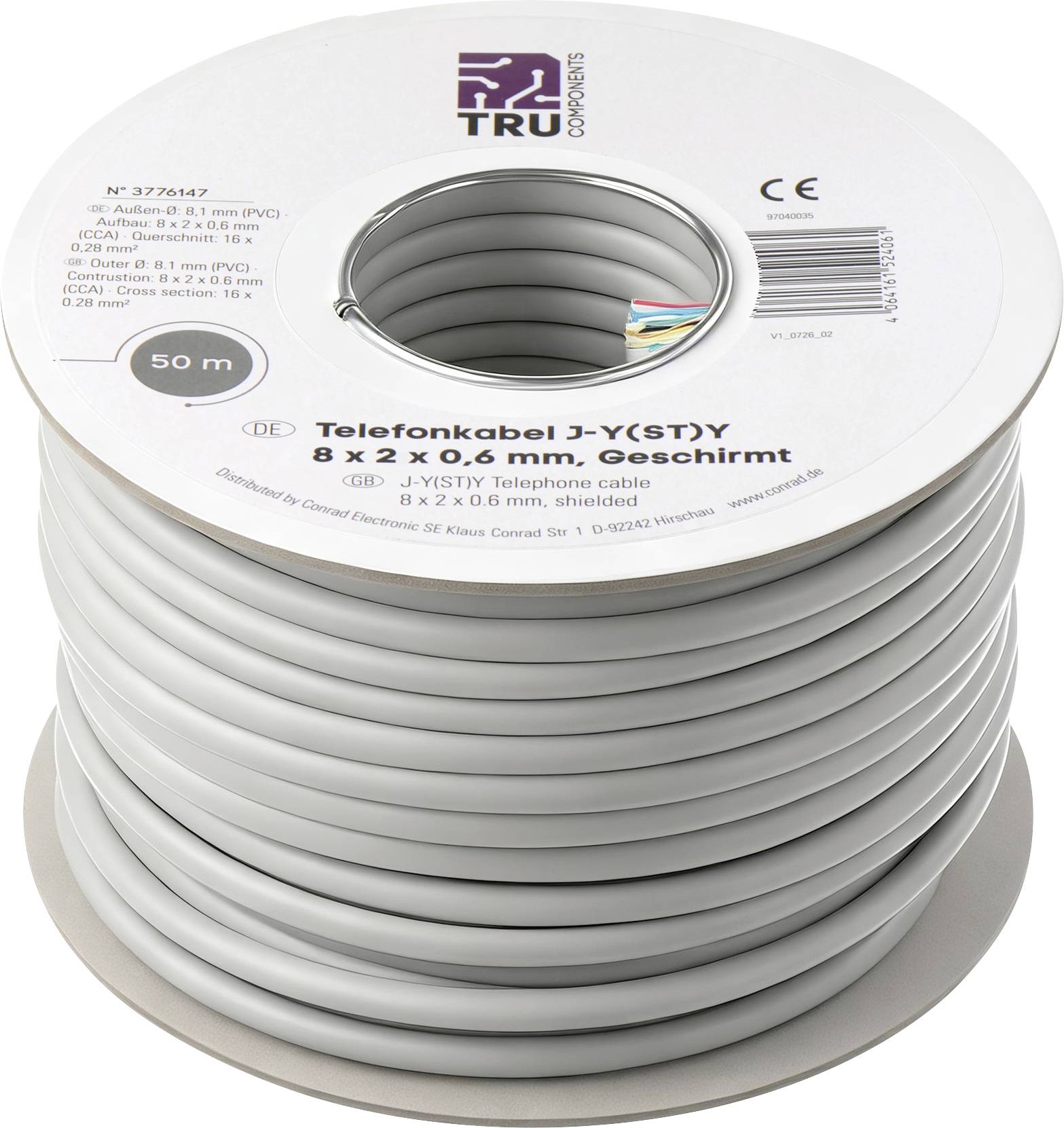 TRU COMPONENTS TC-15104588 Cavo per telefono J-Y(ST)Y 8 x 2 x 0.28 mm² Grigio 50 m