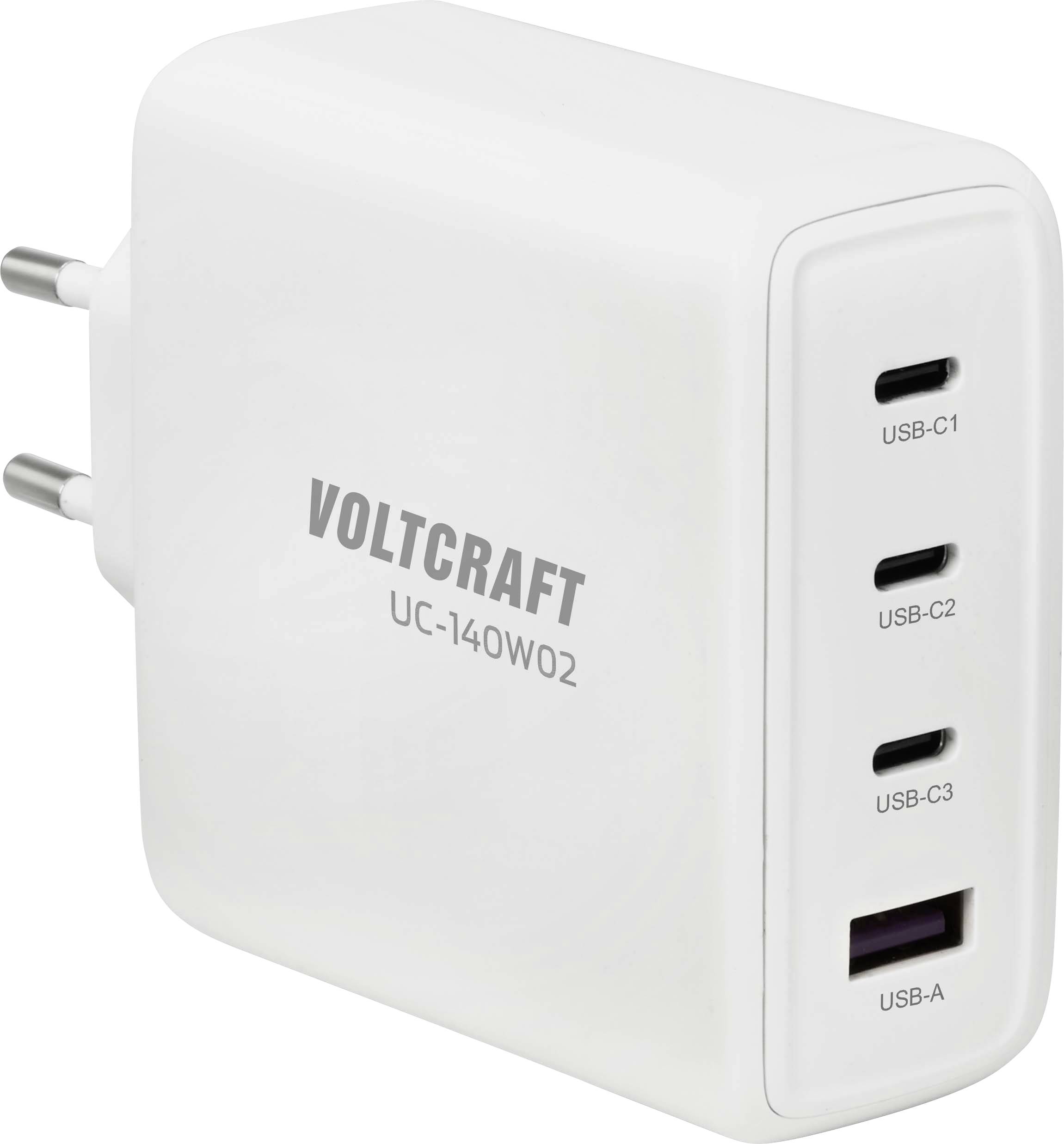 VOLTCRAFT UC-140W02 Caricatore USB 140 W 3x USB-C ®, 1x 2 USB-A USB PD 3.2 Bianco Ambiente interno GaN