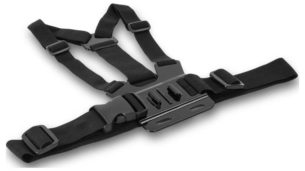 Cintura regolabile nera per le spalle con quattro cinghie e fibbie in plastica, mostrata su uno sfondo bianco.