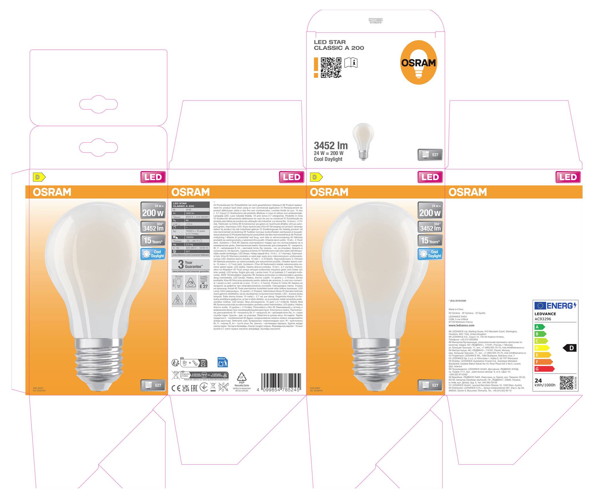 OSRAM 4099854785245 LED (monocolore) ERP D (A - G) E27 Forma fissa 24 W Bianco neutro non dimmerabile 1 pz.-3