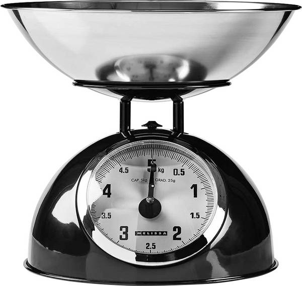 Melissa 16310238 Bilancia da cucina analogica  Portata max.=5 kg Nero, acciaio inox 245 x 245 x 210