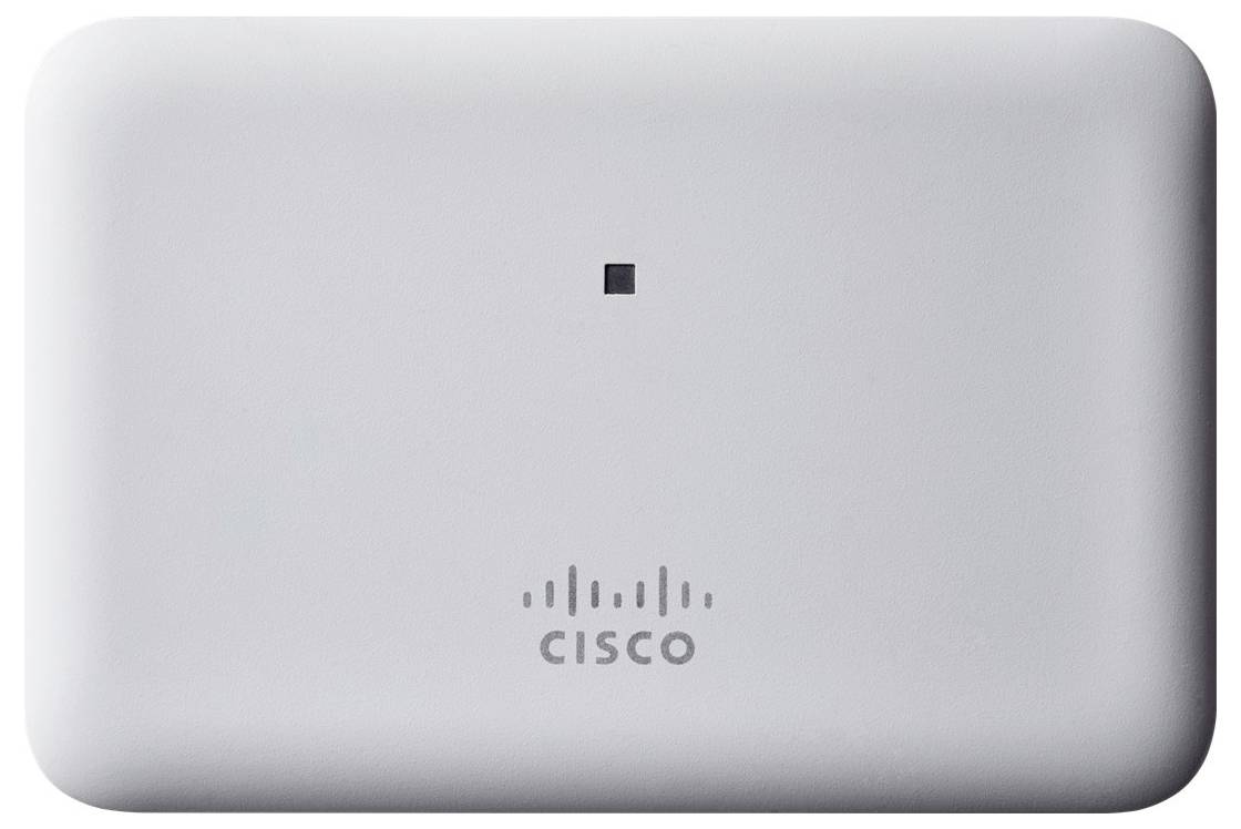 Dispositivo di rete Cisco con una piccola spia luminosa e logo Cisco su un'unità rettangolare argentata