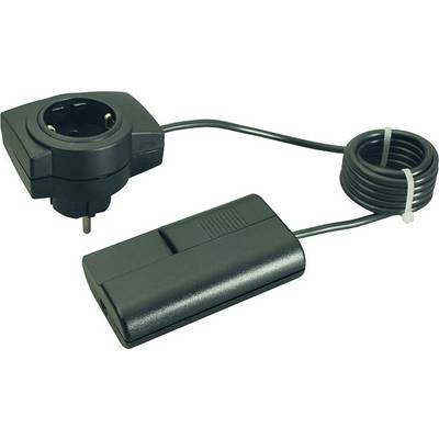 Adattatore per spina elettrica nera con cavo arrotolato collegato a un interruttore a pedale rettangolare.