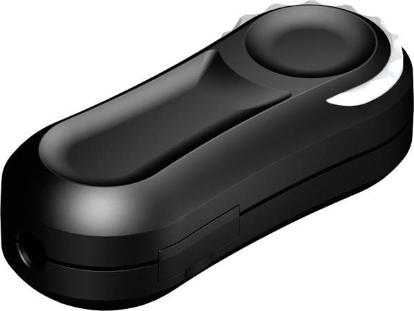 Unità flash USB nera con cappuccio rotante, mostrata su sfondo bianco.