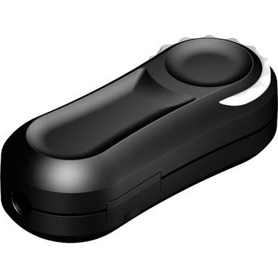 Unità flash USB nera con cappuccio rotante, mostrata su sfondo bianco.