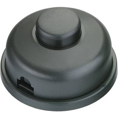 Interruttore a pulsante plastico rotondo nero con il centro superiore rialzato.