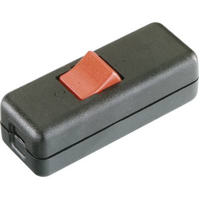 Scatola elettrica rettangolare nera con un interruttore a bilanciere rosso sulla parte superiore, mostrato su uno sfondo bianco.