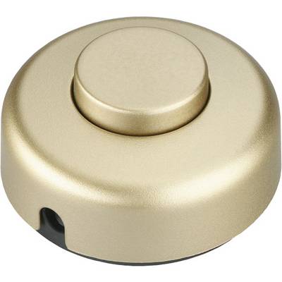 Interruttore dimmer rotativo color oro con manopola rotonda e tacca laterale, mostrato su sfondo bianco.
