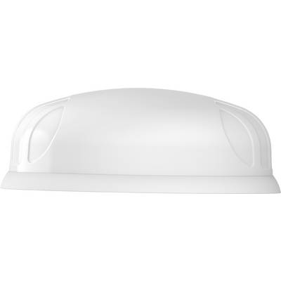 Casco bianco rigido mostrato da vista frontale su uno sfondo neutro, immagine di prodotto isolata.