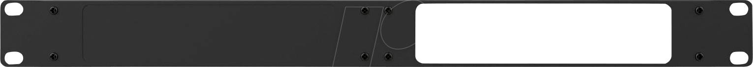 Pannello rack-mount 1U nero opaco con fori di montaggio e una grande area etichetta bianca sulla destra.