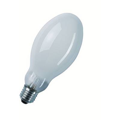 Una lampadina allungata e opaca con base a vite su uno sfondo bianco liscio.