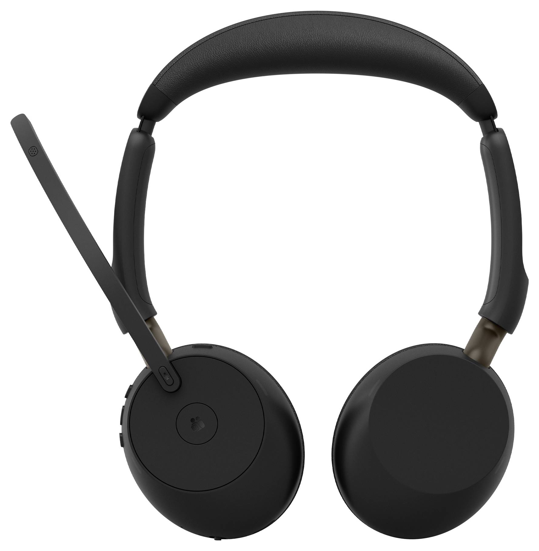 Cuffie wireless over-ear nere con un braccio a microfono boom esteso sul lato sinistro.