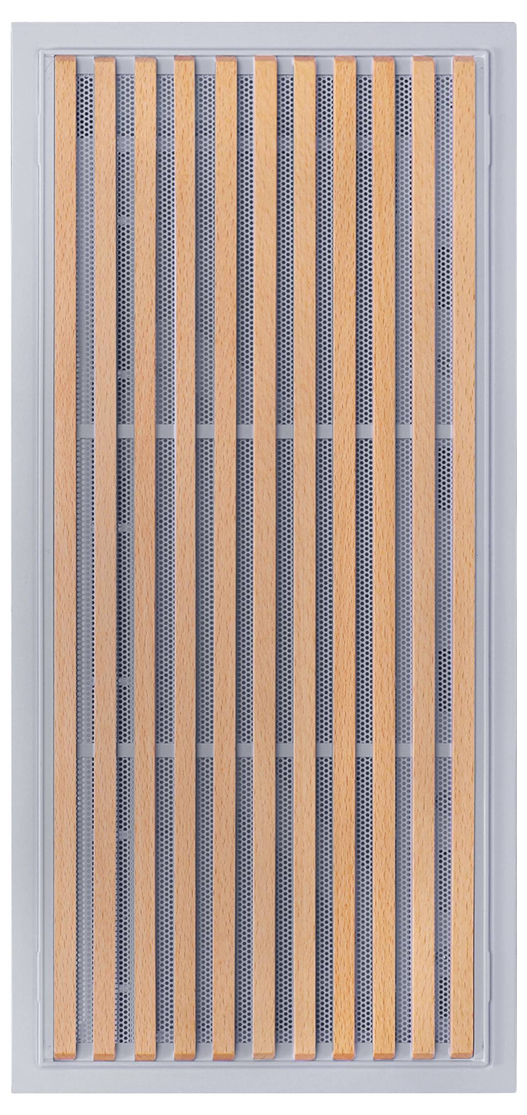Filtro aria rettangolare con pieghe verticali alternate arancioni e grigie in una cornice grigio chiaro.