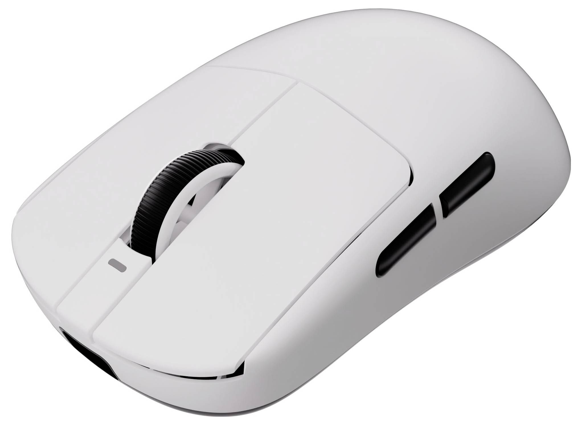 Mouse wireless per computer bianco con rotella di scorrimento e pulsanti laterali, mostrato su uno sfondo neutro.