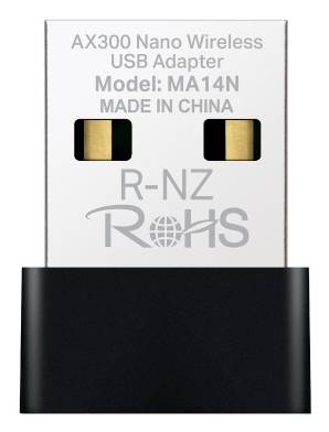 Adattatore USB Wireless Nano AX300, modello MA14N, con marcature RoHS R-NZ.
