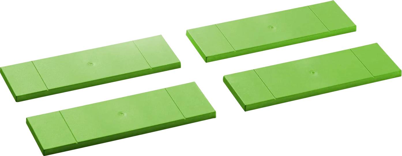 Quattro blocchi di schiuma rettangolari verde brillante disposti in due file su uno sfondo bianco.