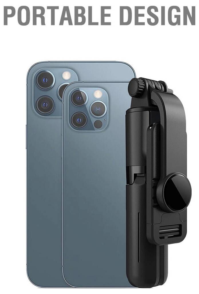 Design portatile: due smartphone blu accanto a un accessorio impugnatura fotocamera a clip nero.