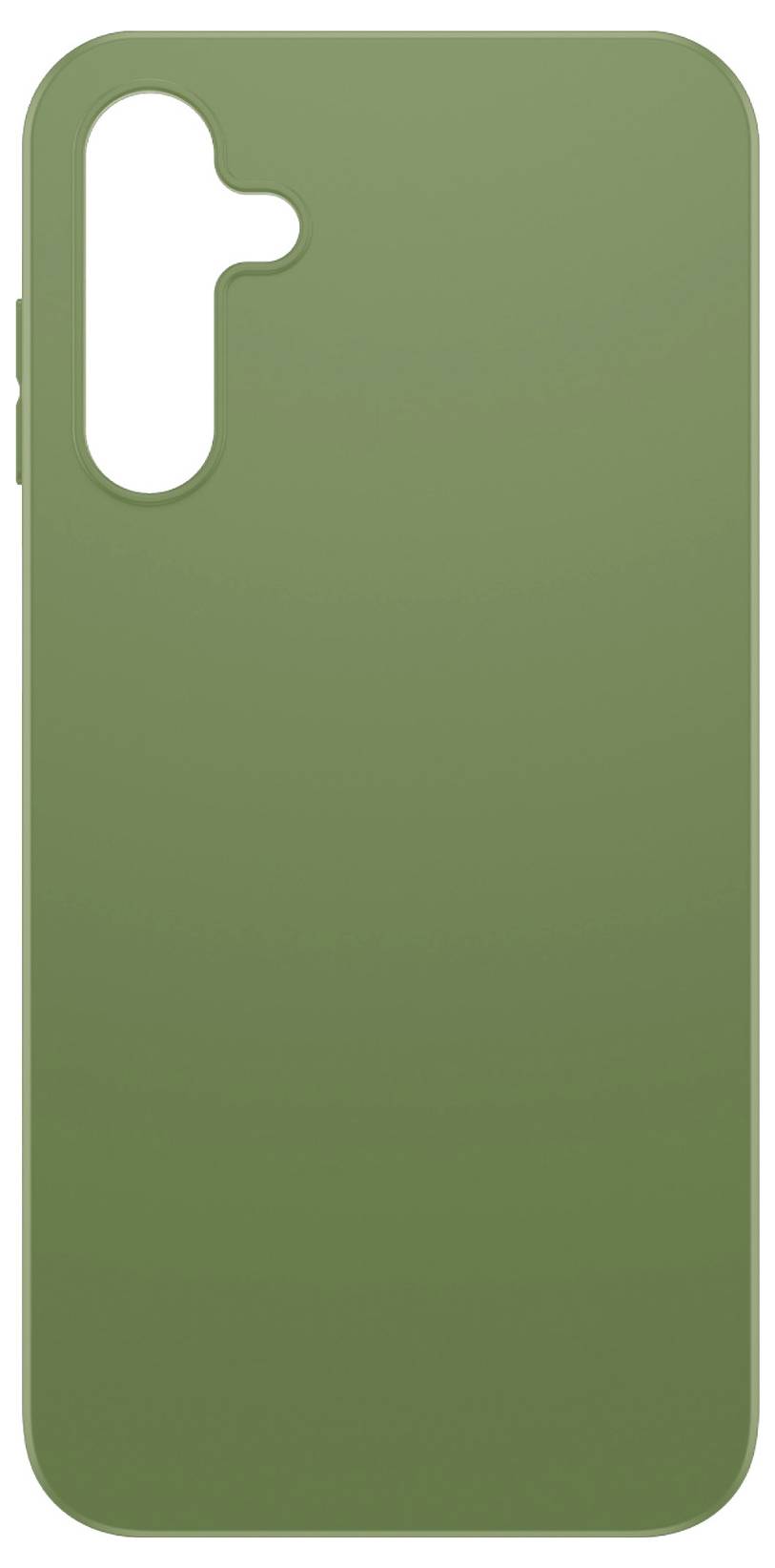 Custodia smartphone verde con ritaglio per la fotocamera posteriore e il flash in alto a sinistra.