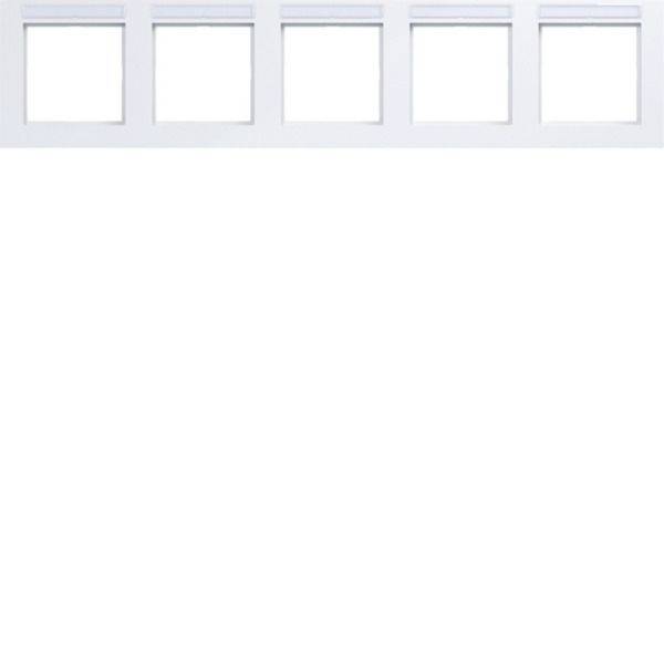 Interfaccia minimalista bianca con una fila superiore di cinque segnaposti di anteprima quadrati vuoti e una vasta area di contenuto vuota sottostante.