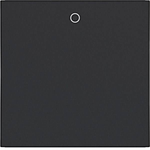 Pannello quadrato scuro con un piccolo indicatore circolare vicino al centro superiore, che assomiglia al fronte minimalista di un pulsante o di un elettrodomestico.