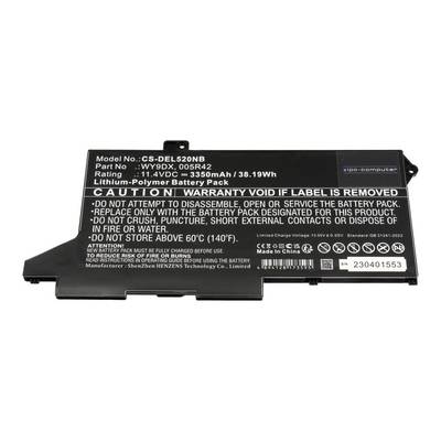 Batteria per laptop nera con etichetta di avvertenza, che mostra il modello CS-DFL520NB e la specifica 11,4 V, 3350 mAh.