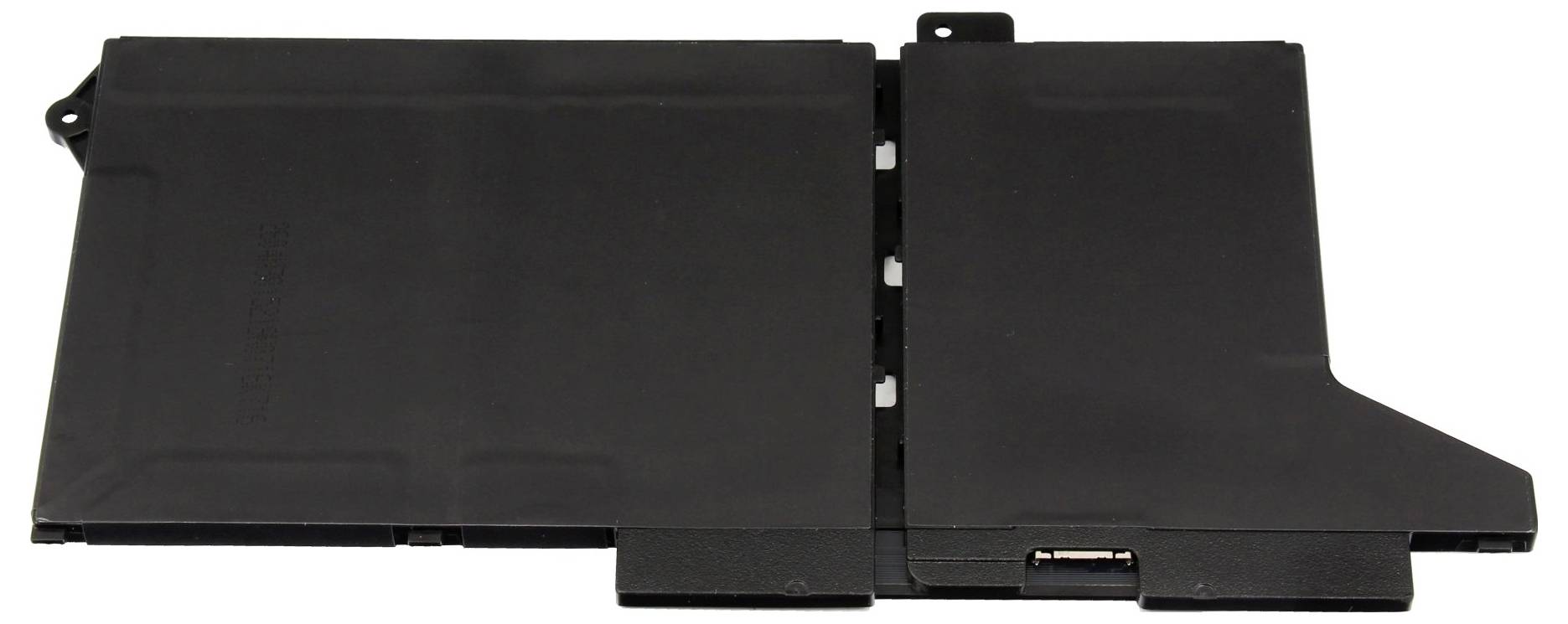 Coperta o pacco batteria elettronico rettangolare nero con bordo destro graduato e fessura connettore centrale, mostrato isolato su sfondo bianco.