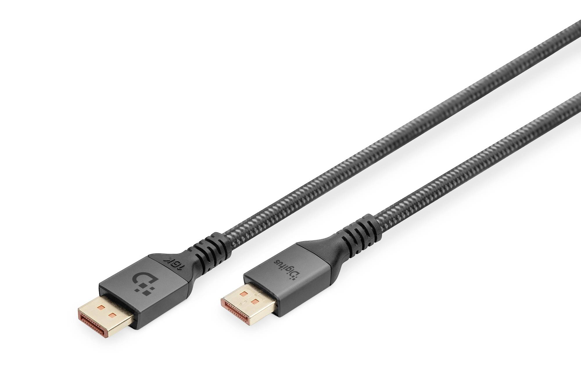 Due cavi USB-C neri con manicotti intrecciati e connettori in metallo su uno sfondo bianco.