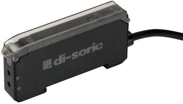 Modulo sensore di-sorico nero con coperchio trasparente e cavo collegato, mostrato su sfondo bianco.