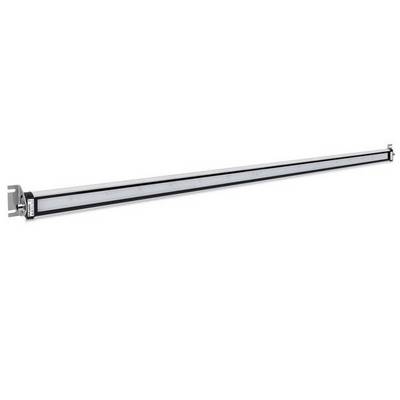 Guida telescopica scorrevole allungabile in argento o hardware per binario lineare su sfondo bianco.
