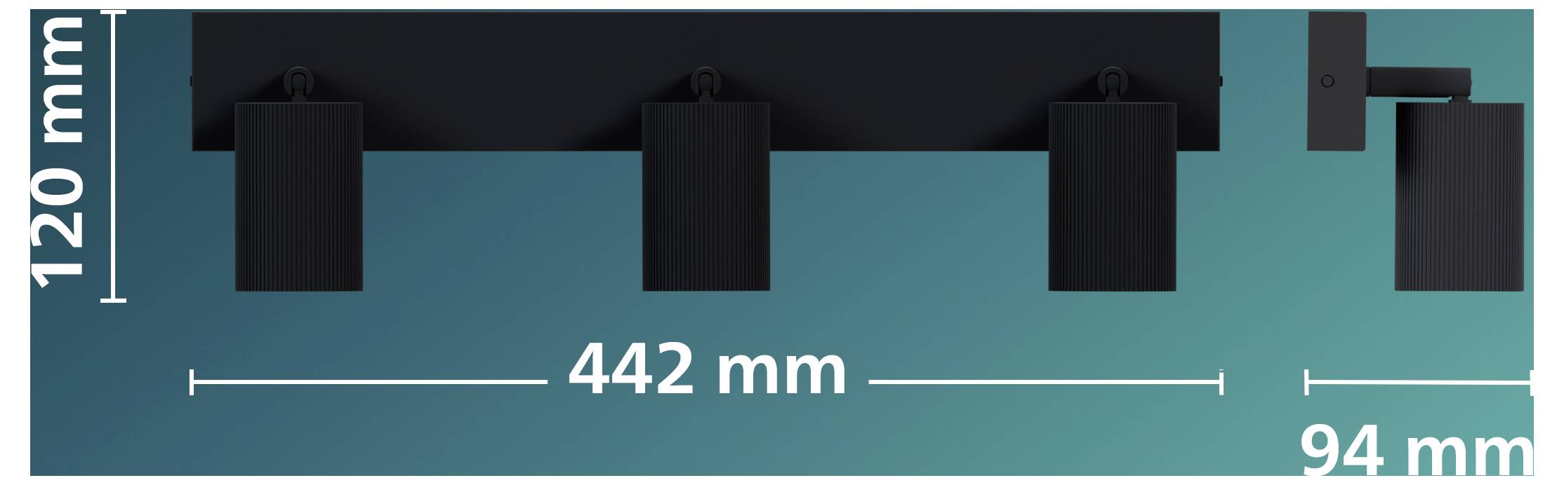 Diagramma delle dimensioni di un oggetto rettangolare: 442 mm di larghezza, 120 mm di altezza e 94 mm per la sezione destra.