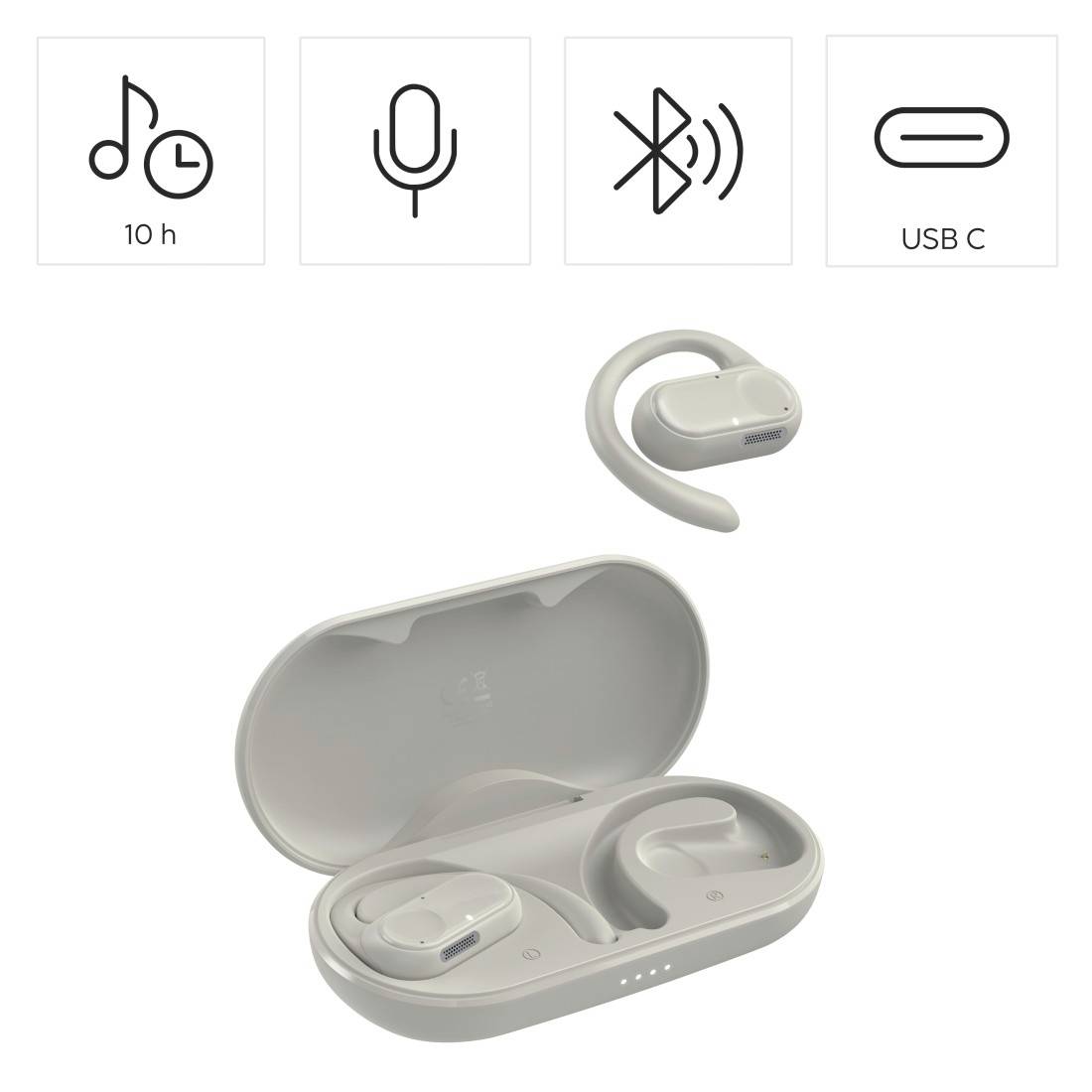 Auricolari Bluetooth a conduzione aperta con custodia di ricarica, batteria da 10 ore, microfono e ricarica USB-C