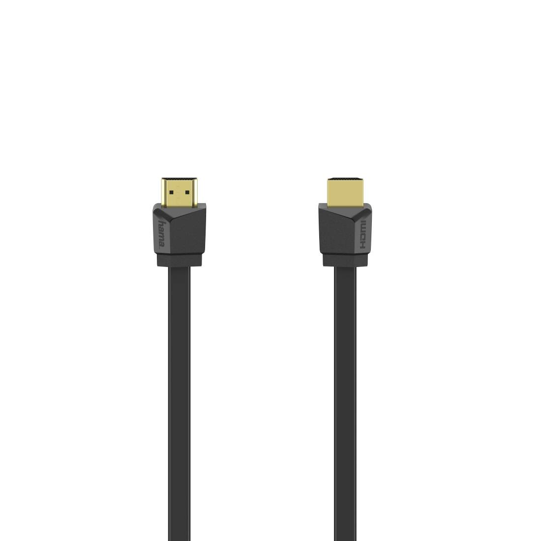 Due cavi HDMI neri mostrati uno accanto all'altro, con connettori dorati visibili in alto su uno sfondo bianco neutro.
