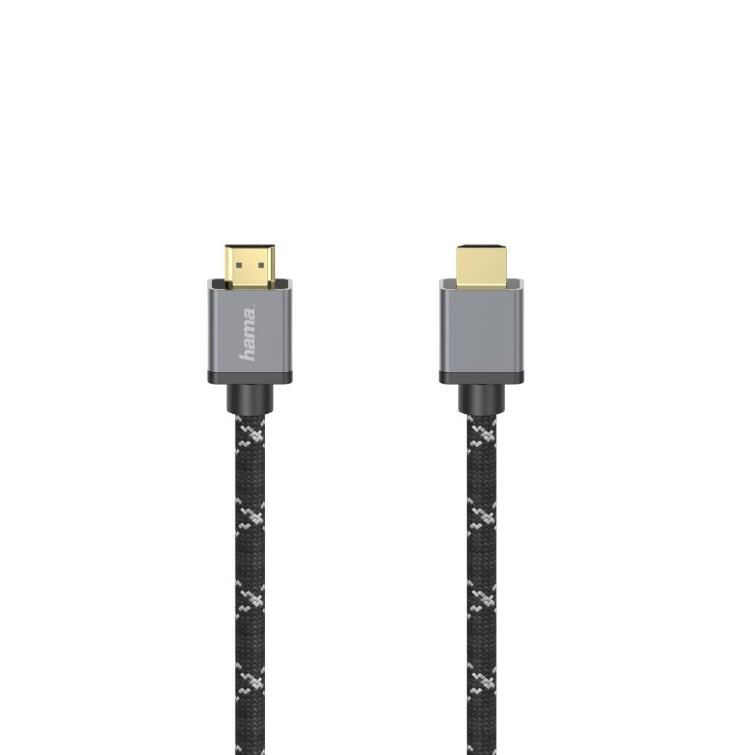 Due cavi USB neri intrecciati con connettori grigi mostrati uno accanto all'altro su uno sfondo bianco.