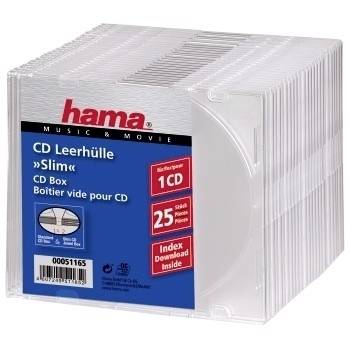 Confezione di 25 scatole slim trasparenti Hama per CD 'CD Leerhülle Slim', per 1 CD.