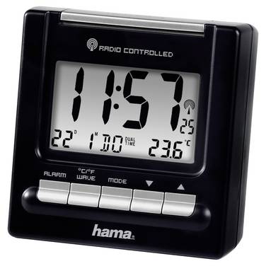 Hama  00186331  Radiocontrollato  Sveglia  Nero      display negativo, Display grande, Timer 2 tempi, 2 righe