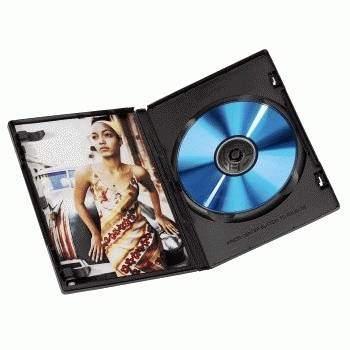 Apri la custodia del DVD con un disco blu e copertina con l'immagine di una donna in un abito.
