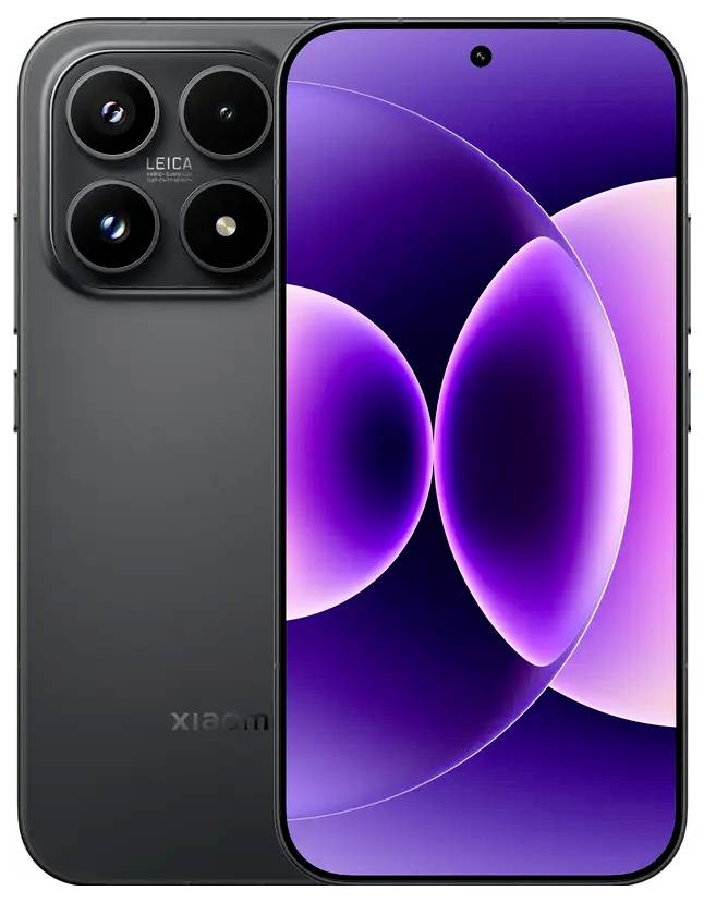 Vista anteriore e posteriore di uno smartphone Xiaomi con triplo sistema di fotocamere e sfondo del display con astrazione viola.