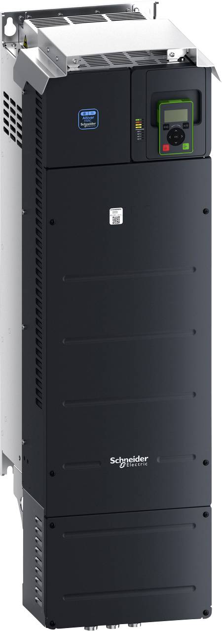 Armadio Schneider Electric di alimentazione industriale di grandi dimensioni con pannello di controllo digitale e spie luminose di stato sulla parte anteriore.