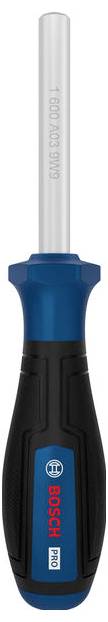 Impugnatura avvitatore Bosch Pro con asta in plastica trasparente e impugnatura blu e nera, mostrata verticalmente su uno sfondo bianco.