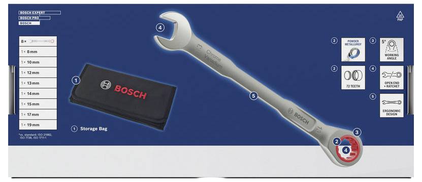 Bosch Professional 1600A03AG5 1600A03AG5 Chiave a combinazione multipla con cricchetto; 8 parti-2