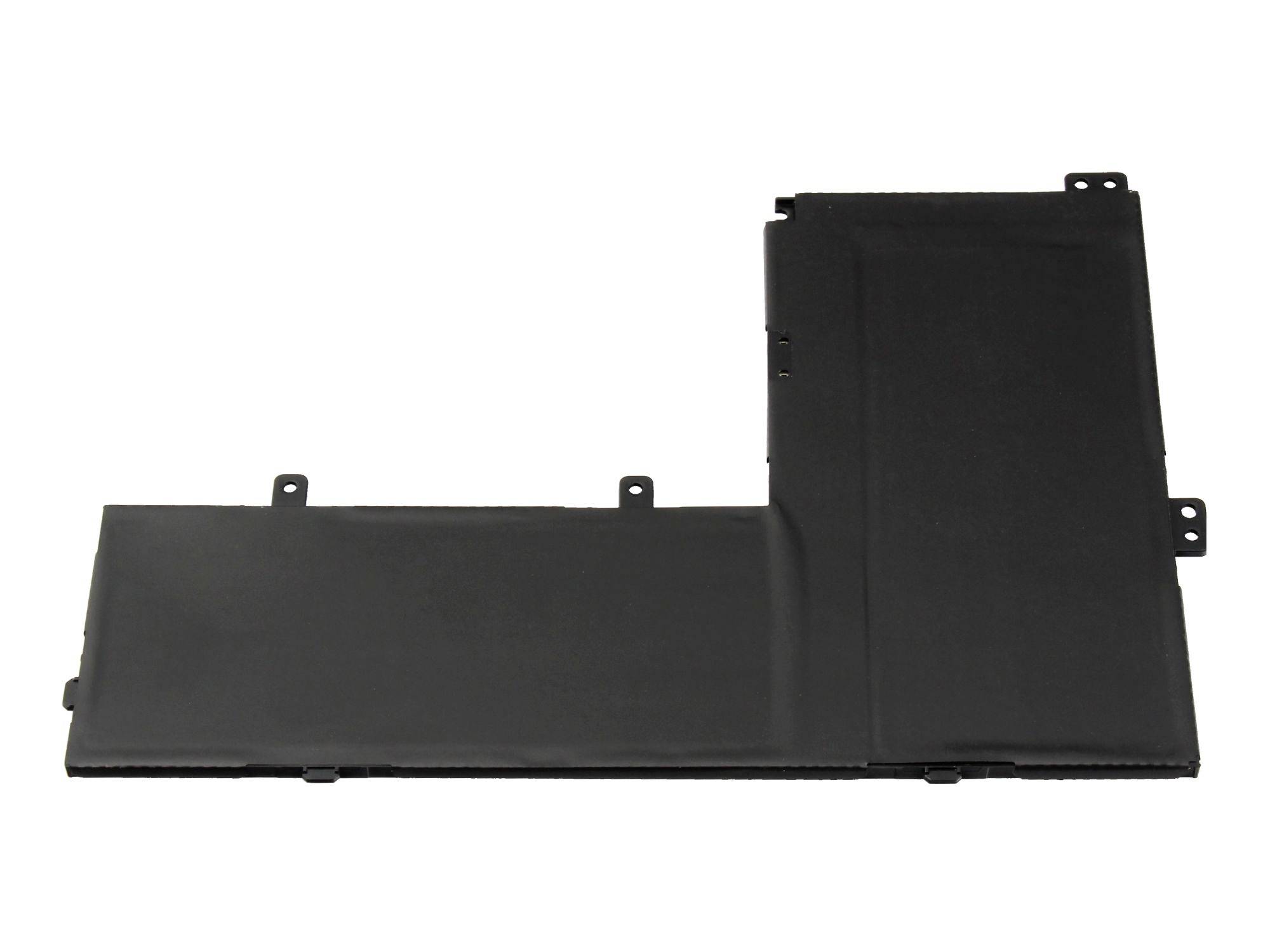 Pacco batteria per laptop a forma di L nero su sfondo bianco.