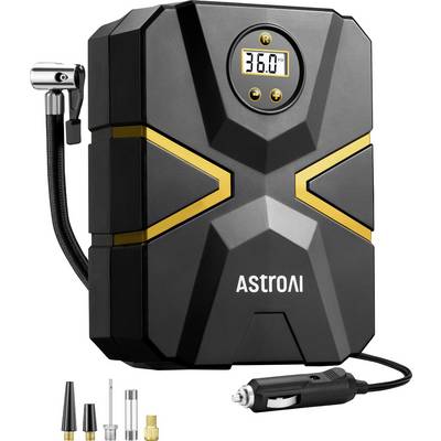 Compressore d'aria digitale portatile con display della pressione che indica 36,0 PSI, tubo collegato e spina per l'accendisigari dell'auto.