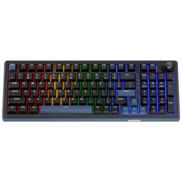 Ducky OK-M 98 - KTT Baby Blue Bluetooth®, Senza fili (radio), USB Tastiera da gioco Inglese, QWERTY Nero Cavo staccabile, Illuminato, Illuminazione RGB, Ricaricabile