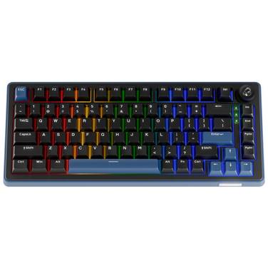 Ducky OK-M 75 - KTT Baby Blue Bluetooth®, Senza fili (radio), USB Tastiera da gioco Inglese, QWERTY Nero Cavo staccabile, Illuminato, Illuminazione RGB, Ricaricabile