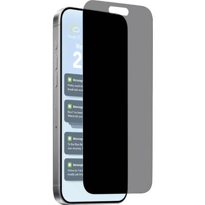 Smartphone con un protettore dello schermo per la privacy nero che copre la maggior parte del display, mostrato in una vista frontale a tre quarti.