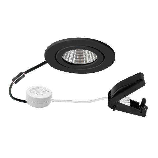Faretto LED incasso nero con driver integrato e clip a molla per l'installazione a soffitto