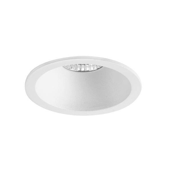 Apparecchio di illuminazione da incasso a soffitto di forma rotonda bianca con piccola apertura esposta per lampadina nella parte superiore