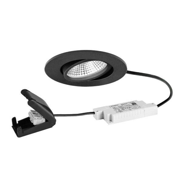 Faretto LED da incasso nero con driver integrato e clip a molla per l'installazione a soffitto