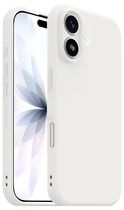 Smartphone bianco mostrato da fronte e retro, evidenziando una doppia fotocamera posteriore e un display edge-to-edge.