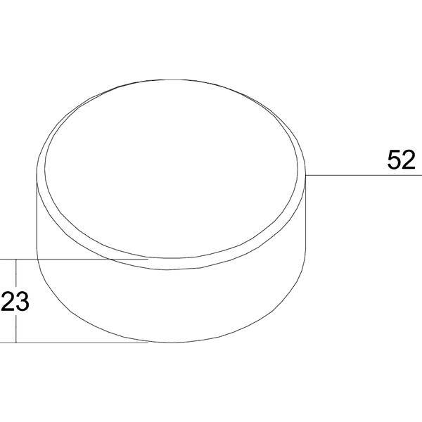 Semplice disegno tecnico di un cilindro con dimensioni etichettate 52 a destra e 23 a sinistra.